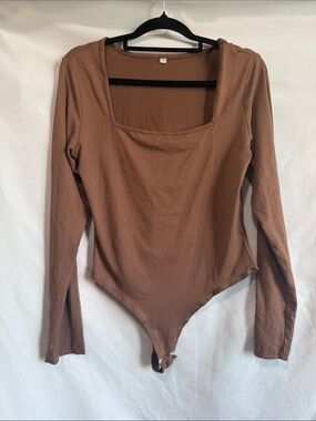Square Neck Long Sleeve Bodysuit - Brown